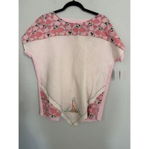 Upcycled Vintage Linens Floral Embroidered Top Pink White Handmade